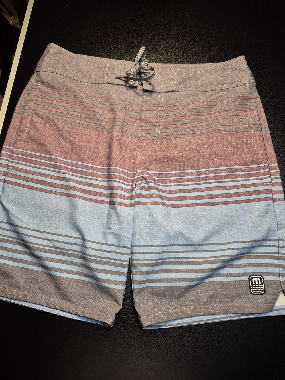 Travis Mathew Dusty Rose and Light Blue Striped Men's Board Shorts